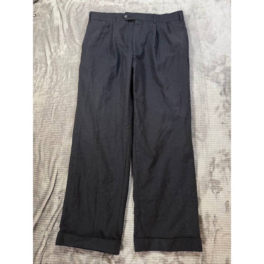 Brooks Brothers Mens Pleated Black Wool Pants‎ Cuffed Straight Trousers 36x29